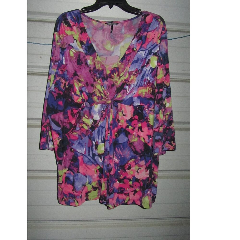 3X Plus Size Daisy Fuentes Very Colorful Blouse top shirt womens twist front